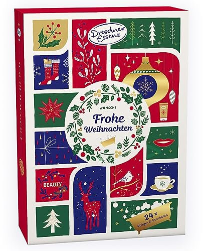 Dresdner Essenz Adventskalender - 24 Türchen mit Schaumbädern, Badesalzen, Handcremes und weiteren Badezusatz und Kosmetikprodukten