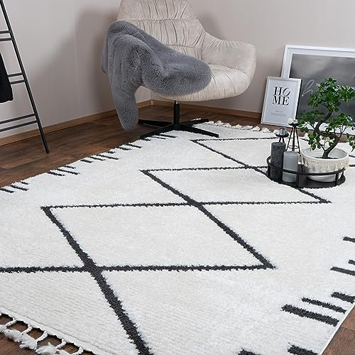 Consilio Concept 80 x 150 Teppich Wohnzimmer Ivory Creme weiß Berber kurzflor Fransen Boho Skandi Designer Marokkanisch Zertifiziert Made in Germany Design Manufaktur Markenteppich Oeko TEX