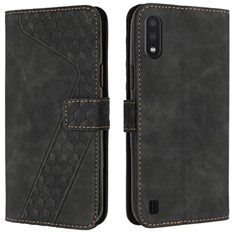 OKZone Kompatibel mit Samsung Galaxy A10/M10 Hülle, Handyhülle Samsung A10/M10, PU Leder Tasche Wallet Schutzhülle Galaxy A10/M10, Flip Cover Klappbar Etui mit Magnet Kartenfach Lederhülle (Schwarz)