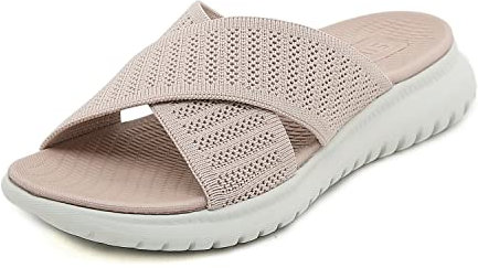 Acfoda Sandalen Damen Sommer Bequeme Pantoletten Leichte Hausschuhe Weiche Latschen Casual Schlappen Elegant Slipper Hausschlappen Sandale mit Fussbett Rosa 40