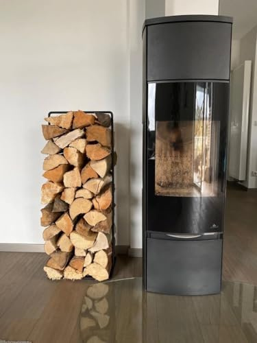 Homemetall Brennholzständer/Kaminholzregal aus Vollstahl | Schwarz-Matt oder Industrie-Optik | edel, schlicht, minimalistisch, robust | Maße: 100x35x45cm | (Schwarz Matt)