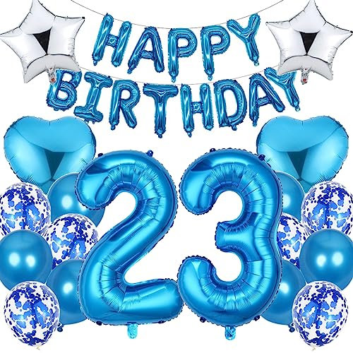 Ouceanwin Luftballon 23. Geburtstag Deko Mann, Blau Geburtstagsdeko 23 Jahre Männer, Folienballon Happy Birthday Deko 23. Geburtstag Mann Frauen, Ballons 23. Geburtstags Dekoration Set