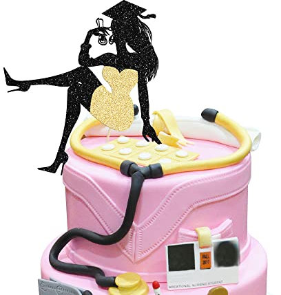 Gyufise 2025 Graduation Cake Topper With Glitter Cap, Diploma, High Heel - Cake Pick for Senior Girl Theme Party Supplies (Gold, 1Pcs)