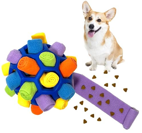YEENER Schnüffelball für Hunde Hundespielzeug Unzerbrechlich Ball Interaktives Spielzeug Snuffle Toys Haustier Puzzle Ball Toy für Kleine Mitte Groß Hunde (Blauer Regenbogen, Orbicular-20CM)