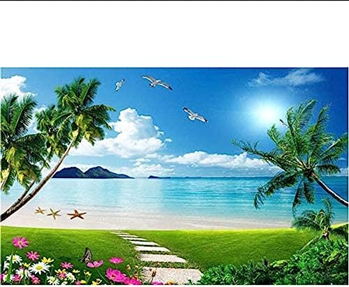 AGlitw 3D Wallpaper Mural Decor Photo Backdrop Green Grass, The Sea Living Room Wallpaper 3D Painting 3D Wallpaper-, 140X100Cm