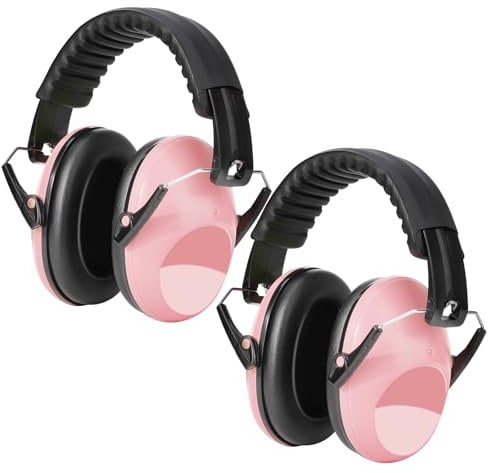 Kriogor 2 Pack Ear Defenders Children,26dB SNR Noise Cancelling Headphones Hearing Protection Earmuffs,Soft Kids Ear Defenders Adjustable Adult Ear Protector for Autism Airplane Study Fireworks(Pink)