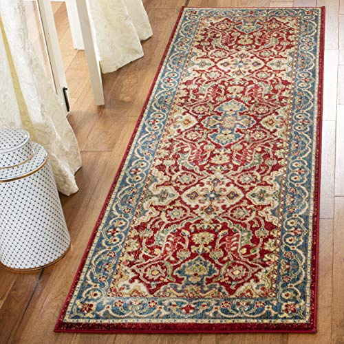 SAFAVIEH Kashan Collection Runner Rug - 2'6 x 6', Red & Blue, Traditional Oriental Design, Non-Shedding & Easy Care, Ideal for High Traffic Areas in Living Room, Bedroom, Dining (KSN307Q-26)