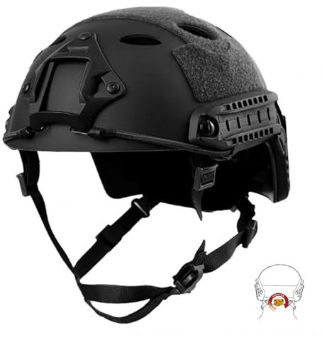 Tactical veloce Casco con occhiali Military Tactical Helmet CS Airsoft SWAT Paintball della base di Casco Protettivo (Adjust+BK)