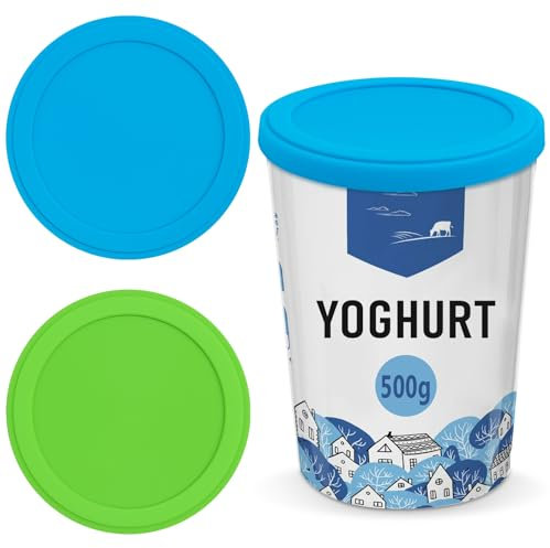 Caianwin Lot de 2 couvercles réutilisables pour yaourt, 500 g, couvercles en silicone pour gobelets à yaourt, couvercles pour presque tous les gobelets de 150 g à 500 g