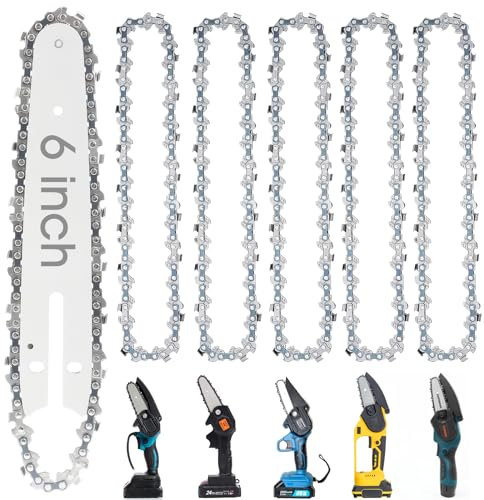 Shinkuro 5pz catena per motosega, catena per sega, ricambio per motoseghe portatili senza fili con tutte le mini motoseghe da 6 pollici, lama per motosega in acciaio per taglio (la guida 1pc include)