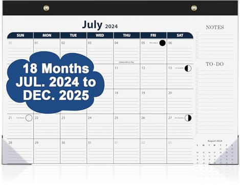 Tischkalender 2024-2025 - Magnetischer Kalender für Kühlschrank, 18 Monate Kalender Juli 2024-2025, 43,2 x 30,5 cm, großer Wandkalender mit Mondverfolgung, Aufklebern, dickes & stabiles Papier für