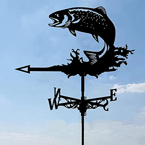 Girouette à poisson avec support de toit, girouette décorative pour jardin, jardin, extérieur, outil de mesure professionnel