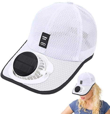 Galeyyu Solar Powered Fan Hat - Men's Baseball Cap with Solar Fan, Breathable UV Protection, White