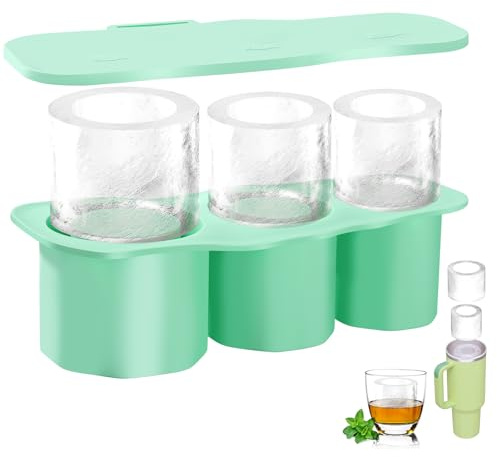Moule à Glace Pour Stanley Cup,Ice Cube Tray En Silicone with Lid Bac à Glaçons pour Stanley Réutilisable 3 Moules à Glaçons Cylindriques Creux 20-40 OZ pour Boisson Glacée Jus Whisky Cocktail(Vert)