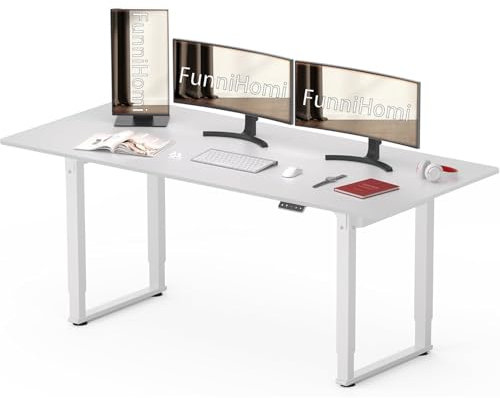 FunniHomi Höhenverstellbarer Schreibtisch Elektrisch 180 x 80 cm, Bürotisch mit Zwei Motoren, Computertisch Vier Tischeinen, Sitz-Stehpult mit Memory-Smart-Panel für zu Hause, Office,Weiß