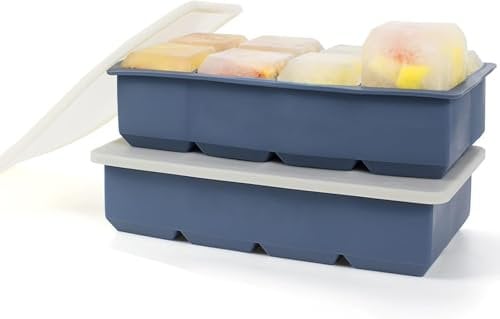 raigya Large Ice Cube Tray 2 Pack, Silicone Ice Cube Tray with Lid, Big Square Ice Cube Moulds Easy Release BPA Free for Whiskey, Cocktail, Party Drinks-Grey