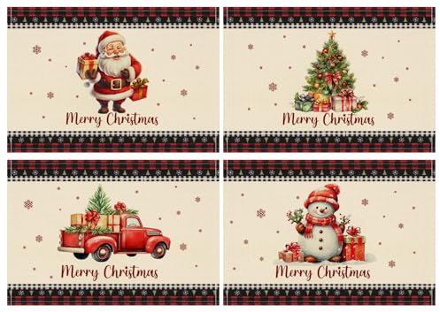 AFXXE Tovagliette Natalizie, Sottopiatti Natalizi Americane, Tovaglietta Natalizia Colazione, Sottopiatto Natale Lavabili Lino Tessuto Set, Tovagliette Tavola Natalizio Rosse Americana(Film)