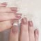 24pcs French Tip False Nails Short Coffin Press on Nails Gold White Edge Nude Pink Stick on Nail Removable Glue on Acrylic Full Cover Fake Nail Tips Accessories for Women Girls