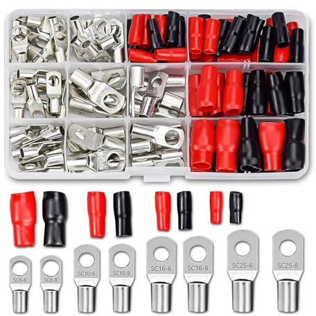 140 Pcs Crimp Connectors, Bolt Hole Tinned Copper Terminals Set, Copper Ring Lug Terminals, Wire Connector Marine Grade Cold-Pressed Type