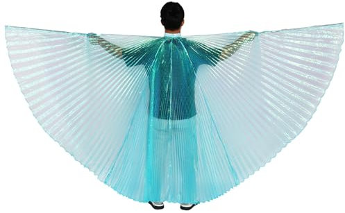 360°Flügel mit Teleskopstange Bauchtanz Flügel für Erwachsene Feen Flügel für Bühnenauftritte Maskeraden Halloween Passende Weihnachtskostüme (Blau)