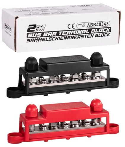 Spurtar Bus Bar Power Distribution Blocks with 4x M8 Terminal Studs 6x #8 M4 Screws 250A 12V 24V 48V Battery Bus Bar for Car Truck RV ATV Boat Trailer