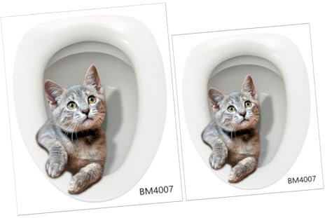 BUGUUYO 2pcs Cute Cartoon Kitten Toilet Lid Stickers Self-Adhesive Removable Decals for Toilet Cover Bathroom Decorations