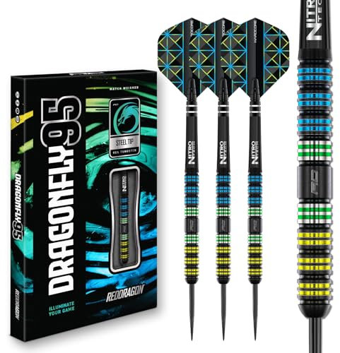RED DRAGON Darts - Dragonfly 95 24g - 95% Tungsten Professional Steel tip Darts Set with Dart Flights and Dart Shafts (Stems)