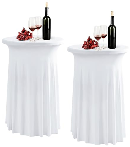 2er-Pack weiße Spandex-Stretch-Tischdecken mit Rock – 80 x 110 cm große, elastische Cocktailtischdecke für Stehtische, Party- und Hochzeitsdekoration, weiß