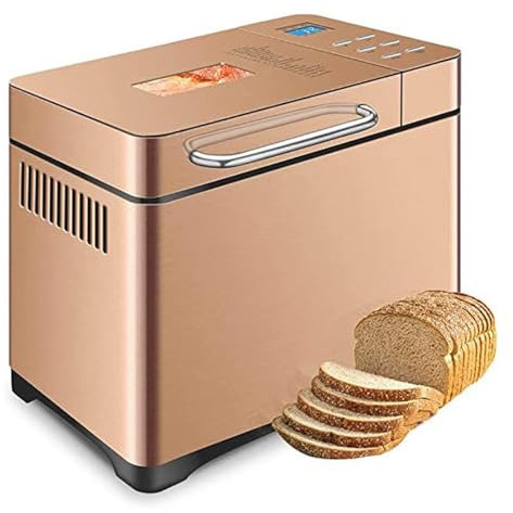 Máquina para hacer pan de 2,2 lb, panificadora automática con configuración de masa madre sin gluten, digital y programable, horario de cita de 13 a 16 horas, 2 tamaños de pan y 3 colores de corteza