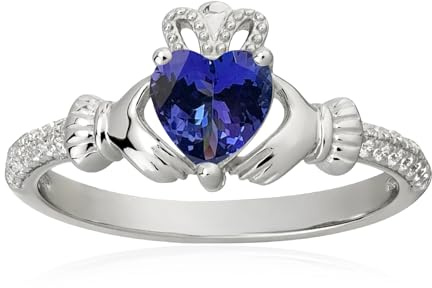 Herzförmiger Tansanit-Geburtsstein Claddagh-Ring aus 925 Sterling Silber – 6MM herzförmiger Tansanit-Ring, Irischer Schmuck, Glücksbringer für Damen, Größe 9