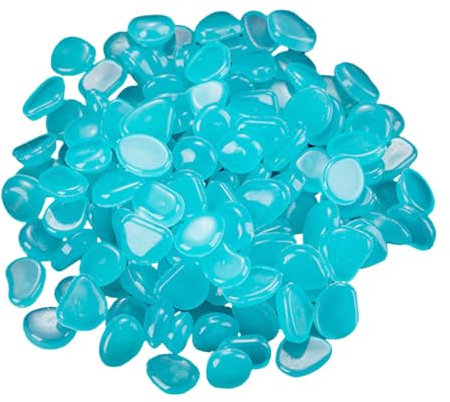 200 Pcs Blue Glow in the Dark Pebbles,Fish Tank Stones, Garden Decor, Pathway Markers & DIY Craft Supplies