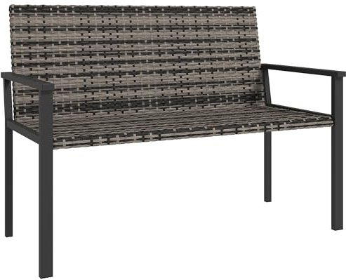 Outsunny 2 Seater Rattan Garden Bench, Outdoor Bench with Quick-Drying Cotton Padding, Wicker Garden Loveseat with Armrests, Steel Frame for Patio, Park, Mixed Grey