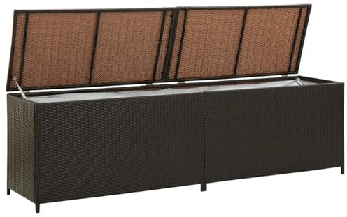 IKAYAA Gartenbox Wasserdicht XXL Rattan Auflagenbox Gasdruckfedern Gartenbox mit Deckel Aufbewahrungskiste mit Zwei Radern Leicht Bewegen Kissenbox für Garten Balkon-Braun-200 x 50 x 60 cm
