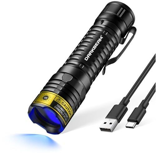 DARKBEAM UV Torch 365nm Blacklight LED Black Light | Mini but Powerful Woods Lamp Rechargeable Ultraviolet Flashlight USB -C, Pet Cat Urine Detector, for Uranium Glass, Amber