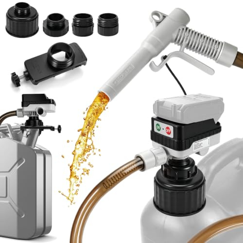 Pompa carburante a batteria per Makita 18V (senza Batteria) (Auto) | Pompa elettrica portatile per benzina, 15 l/min, con 4 adattatori, tubo da 130 cm, per olio, benzina e diesel
