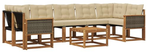 vidaXL Outdoor-Sofagarnitur mit Kissen 8 pcs Natur und Beige, Akazienholz Garten Sofa Set, modernes Möbel, langlebige Terrasse Sitzgelegenheiten, Entspannung für deinen Hinterhof