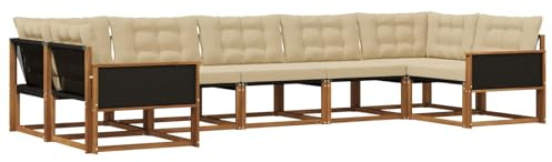 vidaXL Outdoor-Sofagarnitur mit Kissen 7 pcs Natur und Beige, Elegantes Garten-Sofa, modernes Outdoor-Sofa, robuste Lounge-Möbel für gemütliche Treffen