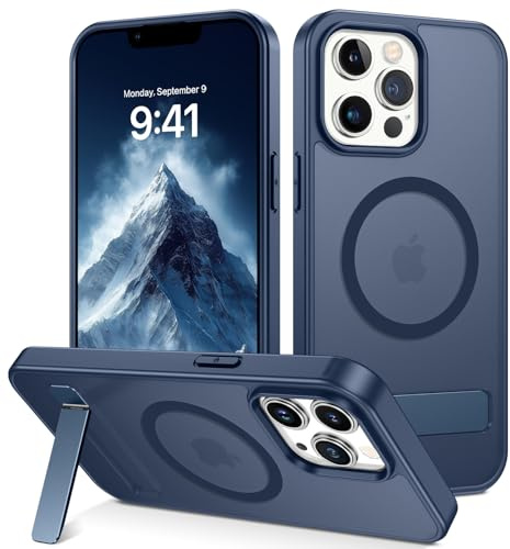 VENINGO for iPhone 13 Pro Case, Built-in Invisible Stand [Compatible with MagSafe] [Military-Grade Protection] Fingerprint-Proof Matte Translucent Slim Case, Blue
