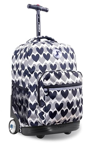 J World Sunrise Rolling Backpack. Roller Bag with Wheels, Heart Dot