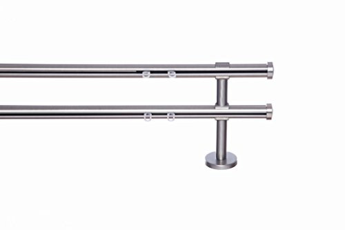 indeko CONSUL, Gardinenstange mit Innenlauf Ø 20mm auf Maß, 2-Lauf, edelstahloptik, Komplettset mit Zubehör