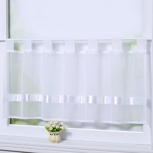 Joyswahl Scheibengardine Voile Bistrogardinen mit Satinband, Schlaufen »Julie« Küche Kurzgardine HxB 45x120cm Weiß 1er Pack