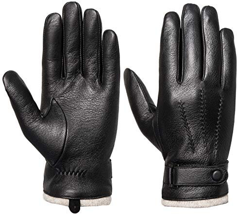 Acdyion Herren Winter Lederhandschuhe Touchscreen geeignet Wollfutter Handschuhe aus Echtleder, Schwarz, (S)