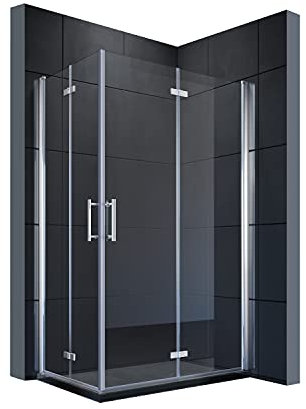 SONNI Cabina de ducha de 120 x 80 cm, puerta plegable en esquina por ambos lados, mampara de ducha plegable, nano, cristal, doble puerta de ducha, altura de 195 cm, puerta plegable