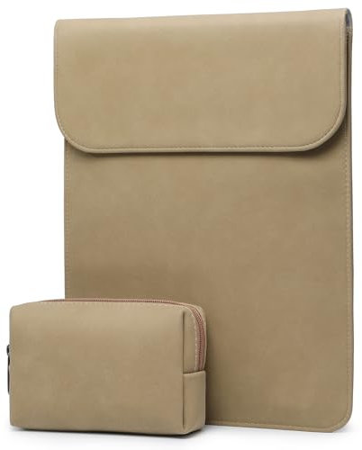 HYZUO 15 Zoll Laptop Sleeve Tasche für MacBook Air 15 M4 A3241 M3 M2 2025-2023, 15 Surface Laptop 7/6/5/4/3, MacBook Pro 15 2019-2016, Kunstlederhülle mit Tragetasche, Khaki