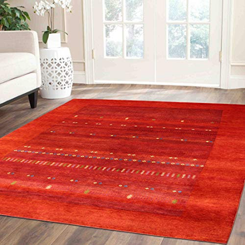 Blackamoor Rugs Harmony Red Gabbeh Orient Teppich, traditionelles handgeknüpftes indisches Design, Moderne Teppiche und Teppich, Wolle, rot, 200x300 cm - 6x9 ft