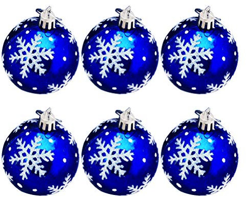 Amosfun 6 stücke weihnachtskugeln Ornamente mit Schneeflocke Muster Glitter bruchsicher hängende Kugel für Urlaub Weihnachtsbaum hängende Dekoration 6 cm (blau)