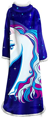 Morbuy Wearable Decke Mit Ärmeln Arme Einhorn, 3D Gedruckt Super Soft Warm Comfy Plüsch Ärmeln, TV Lazy Robe Decke Für Erwachsene Frauen Männer (127 x 178cm,Dunkelblauer Sternenhimmel)