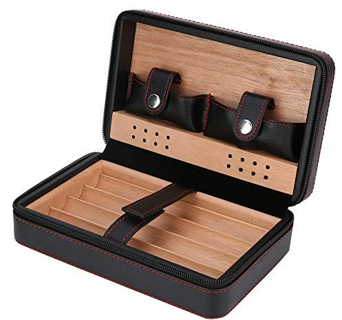 Zigarre Humidor Fall, Zedernholz tragbare Reise Outdoor Humidor Fall Zigarre Halter Aufbewahrungsbox Zigarre Reise Leder Humidor Box Leder Zigarre Fall(Schwarz)