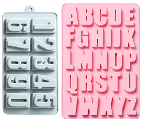 QZDADA Stampo in Silicone Alfabeto 26 Lettere A-Z, Vassoio per cubetti di Ghiaccio con Numeri 0-9 Numeri, Tortiera Muffin Tazze Biscottiera Gelatina di Cioccolato Fatti A Mano Stampo Sapone (2 Pezzi)