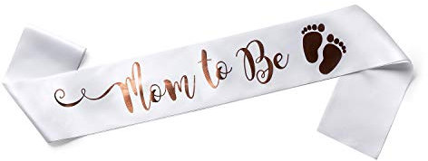 OLILLY Perfekte weiße und goldene Schärpe für werdende Mütter – Genießen Sie Ihre Babyparty (weiß), Weiß- und Rotgold, 1 Count (Pack of 1)
